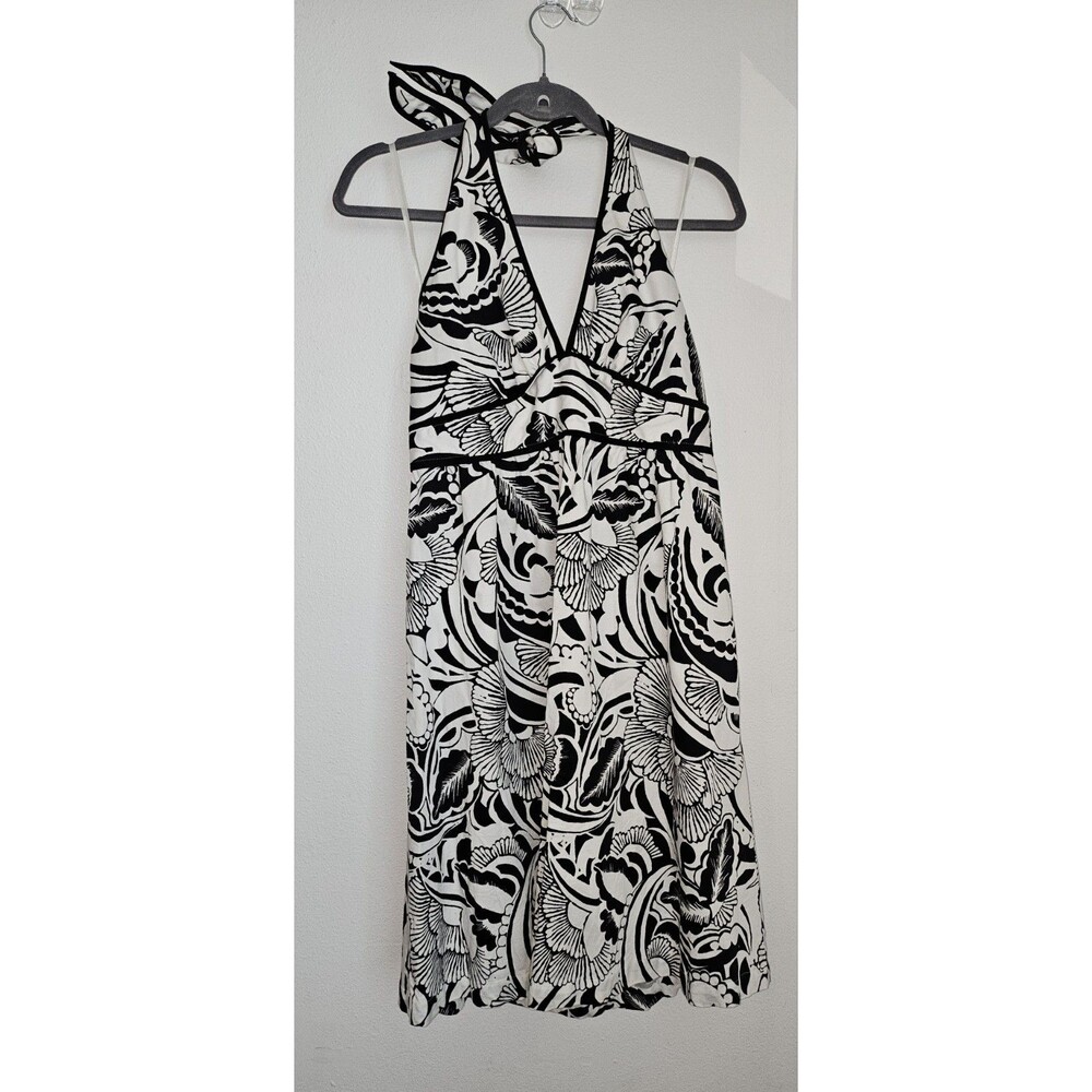 a.n.a. Women’s 8 Dress Black White Tropical Floral Halter Fit & Flare Vacation